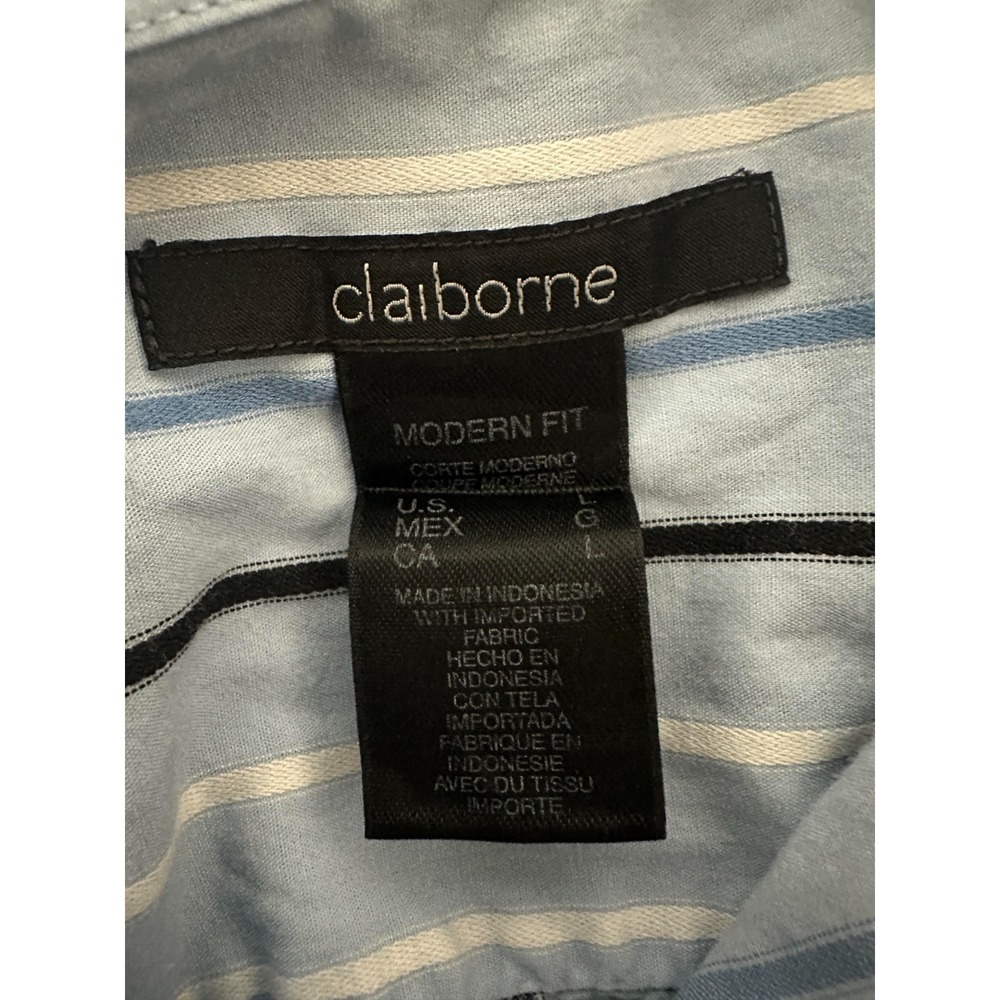 Claiborne Modern Fit Men's Striped Size L Long‎ Sleeve Shirt - Picture 4 of 6